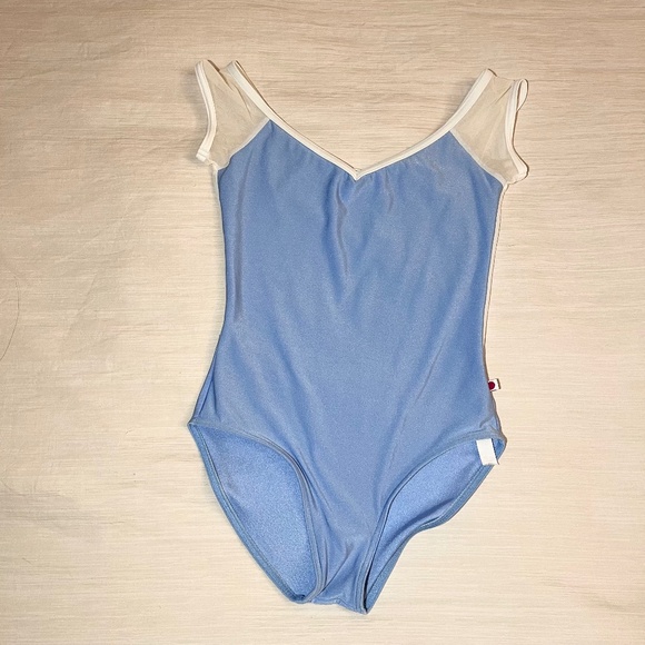 Yumiko Nina leotard blue mesh cap sleeves small - Picture 4 of 6